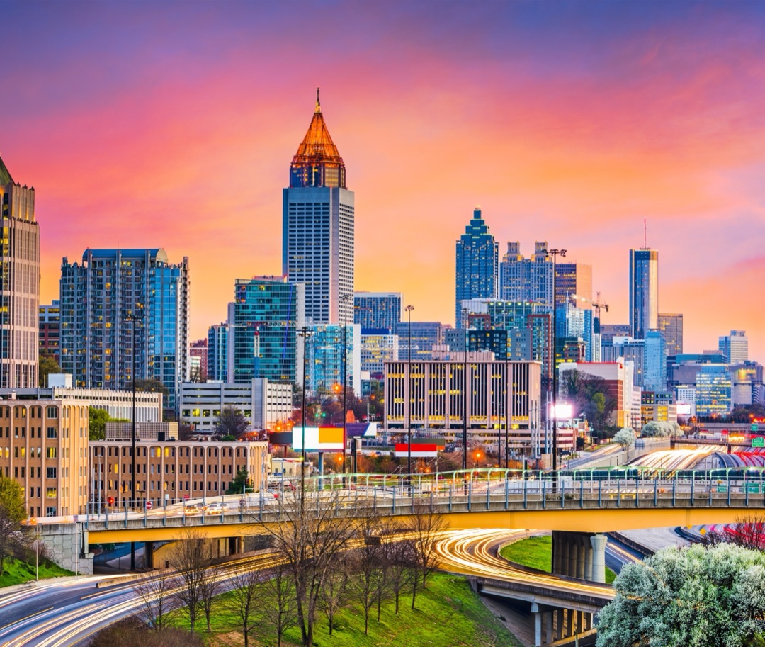 The Atlanta skyline at sunset